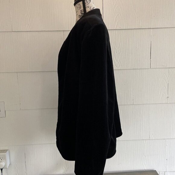 Vintage Accent Open Front Black Velvet Blazer Shoulder Pads Womens Size 42 (UU) - Picture 6 of 11